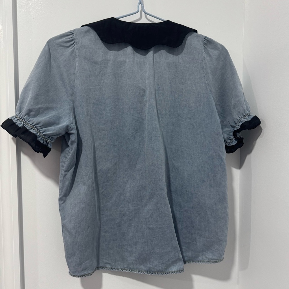 Vintage Blue and Black Button Down Puffy Sleeve Shirt - Picture 2 of 2